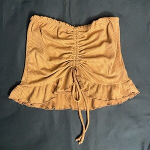Tan Tube Top Adjustable Scrunched Beachy Forever 21 L